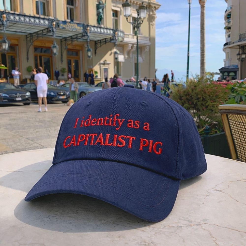 "I identify as a CAPITALIST PIG" Low-Profile Baseball Hat