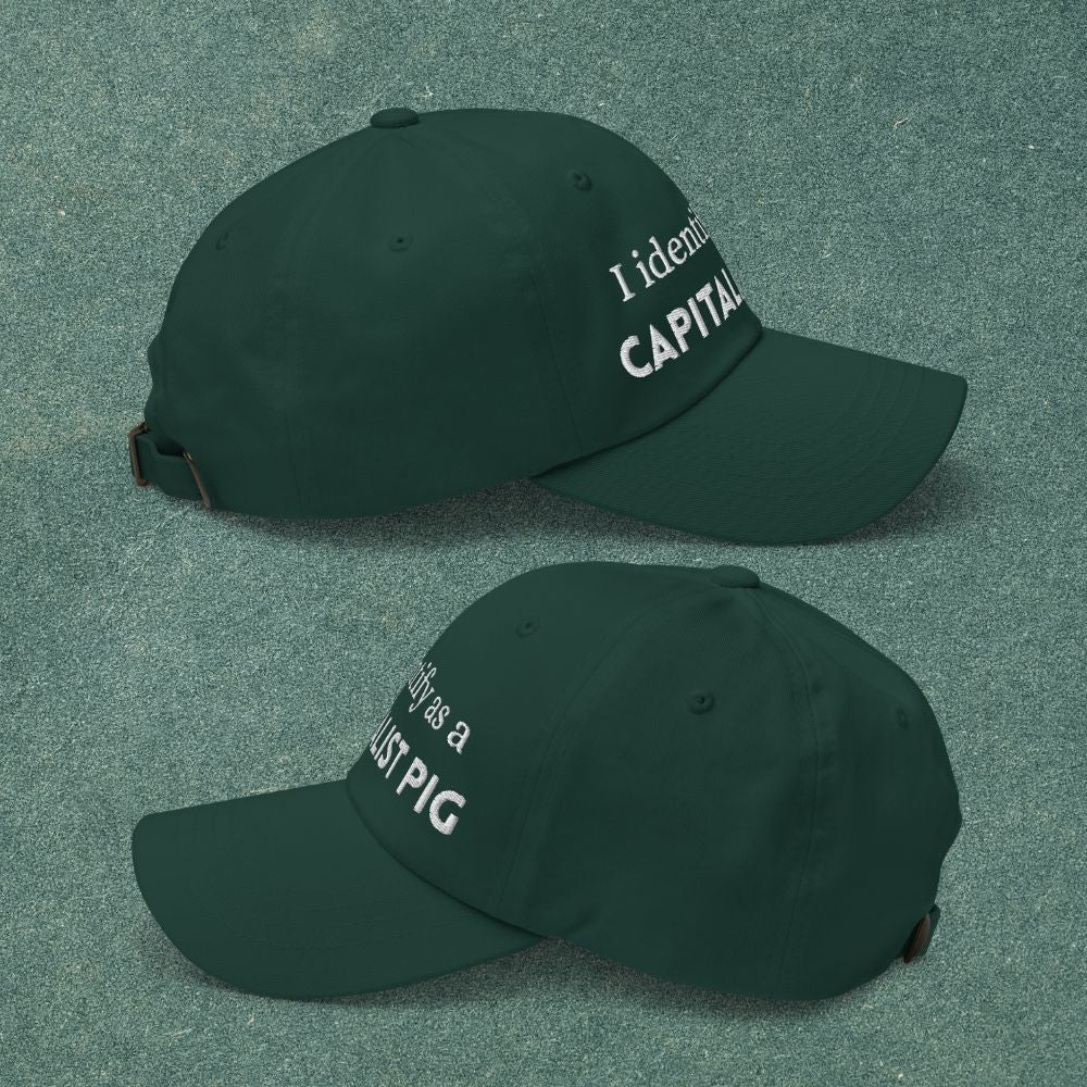 "I identify as a CAPITALIST PIG" Low-Profile Baseball Hat